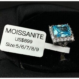 Blue Topaz Moissanite Ring New With Tag Size 7